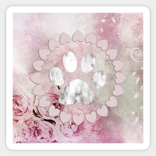 Dog Paw Print Hearts & Flowers Pink Pet Lover Floral Gift Sticker